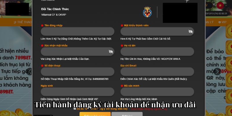 Tiến hành để có thể đăng ký tài khoản để nhận quà tặng ưu đãi